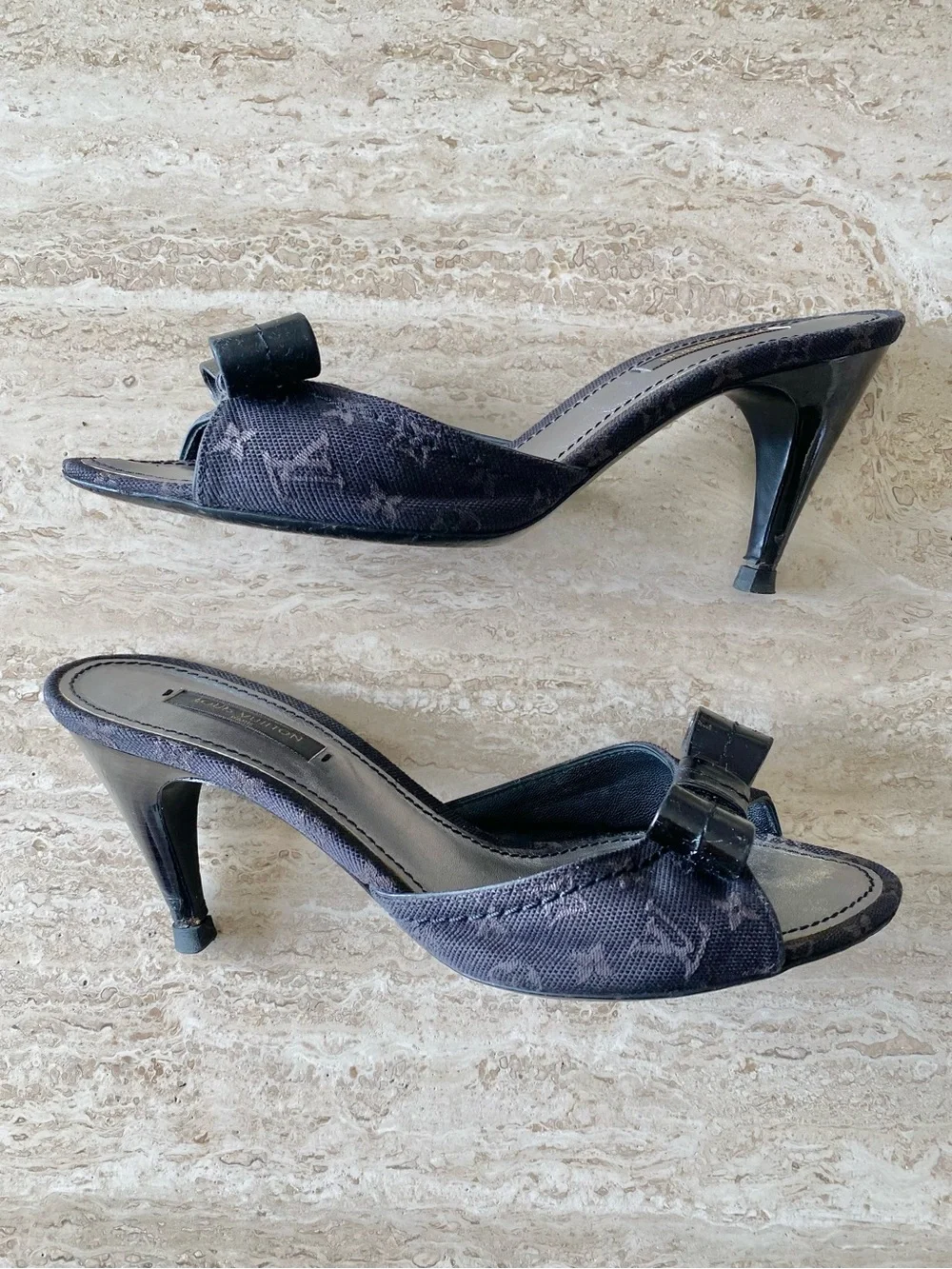 Vintage Louis Vuitton Monogram Canvas Bow Mule Sandal Heels